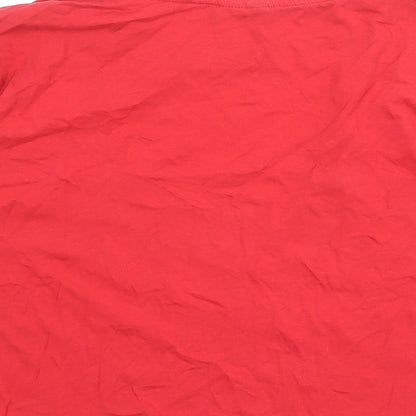 Divided by H&M Womens Red 100% Cotton Basic T-Shirt Size M Crew Neck - Stripe Detail