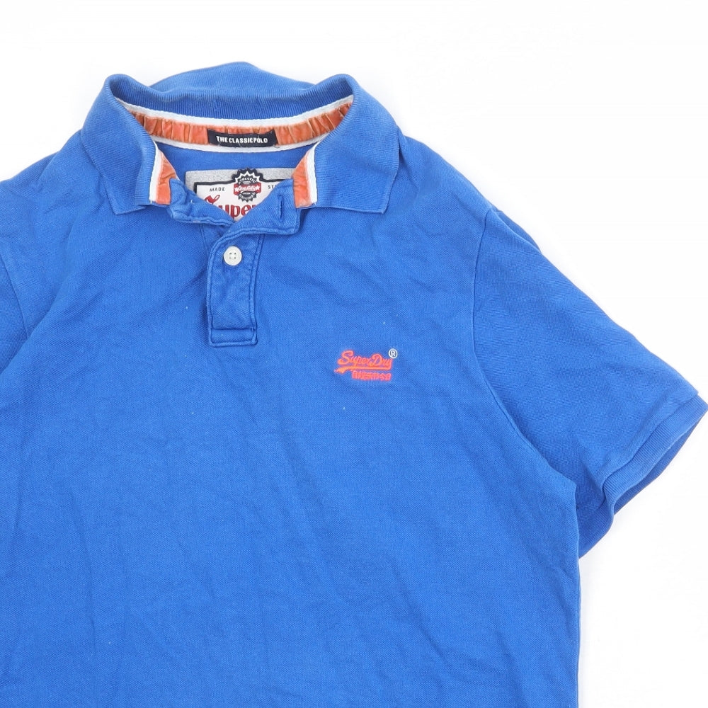 Superdry Mens Blue 100% Cotton Polo Size 2XL Collared Button