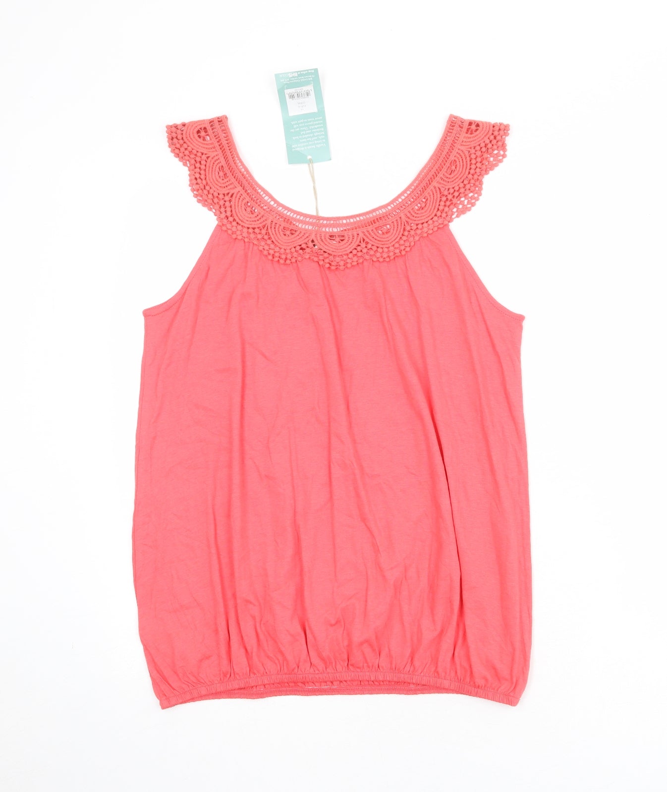 Vanilla Sands Womens Pink Cotton Basic Tank Size S Boat Neck - Crochet Trim