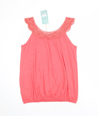Vanilla Sands Womens Pink Cotton Basic Tank Size S Boat Neck - Crochet Trim