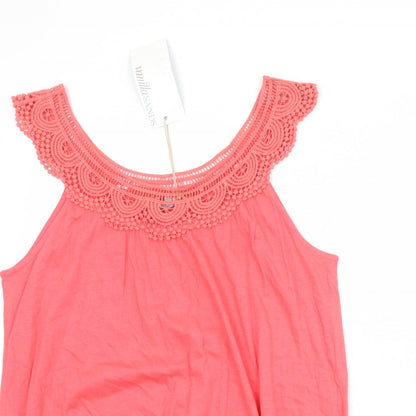 Vanilla Sands Womens Pink Cotton Basic Tank Size S Boat Neck - Crochet Trim