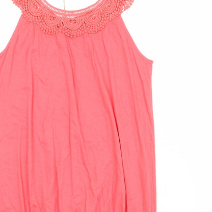 Vanilla Sands Womens Pink Cotton Basic Tank Size S Boat Neck - Crochet Trim