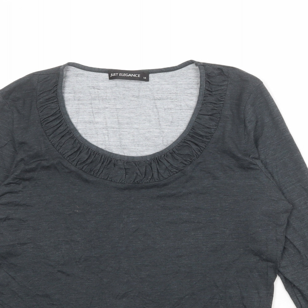 Womens UK Size 14 Just Elegance Grey Basic T-Shirt
