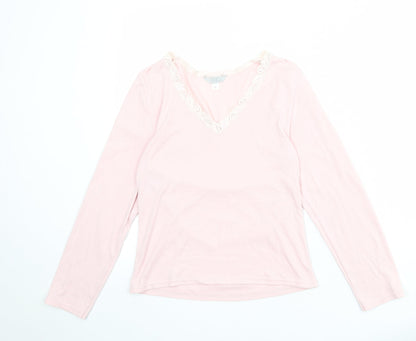 JFW Womens Pink Polyester Basic T-Shirt Size M V-Neck - Lace Details