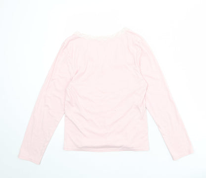 JFW Womens Pink Polyester Basic T-Shirt Size M V-Neck - Lace Details