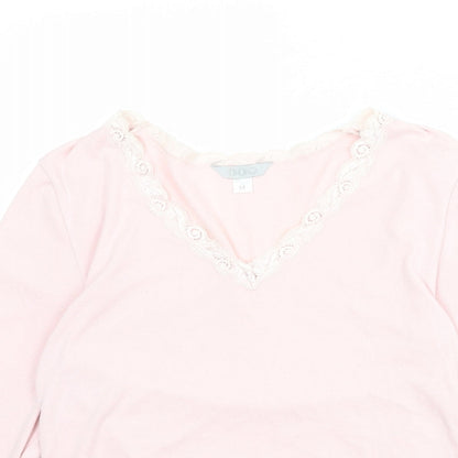 JFW Womens Pink Polyester Basic T-Shirt Size M V-Neck - Lace Details