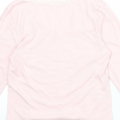 JFW Womens Pink Polyester Basic T-Shirt Size M V-Neck - Lace Details