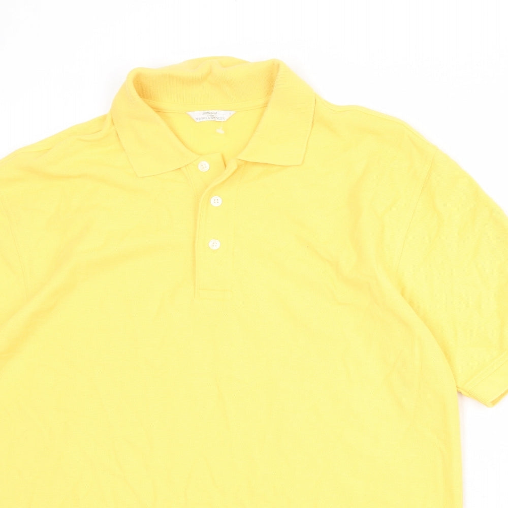 St Michael Mens Yellow 100% Cotton Polo Size S Collared Button