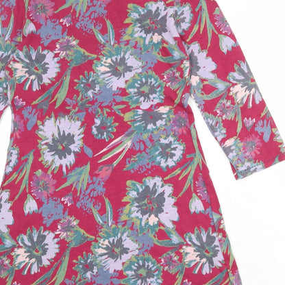 Marks and Spencer Womens Purple Floral 100% Cotton A-Line Size 12 V-Neck Button