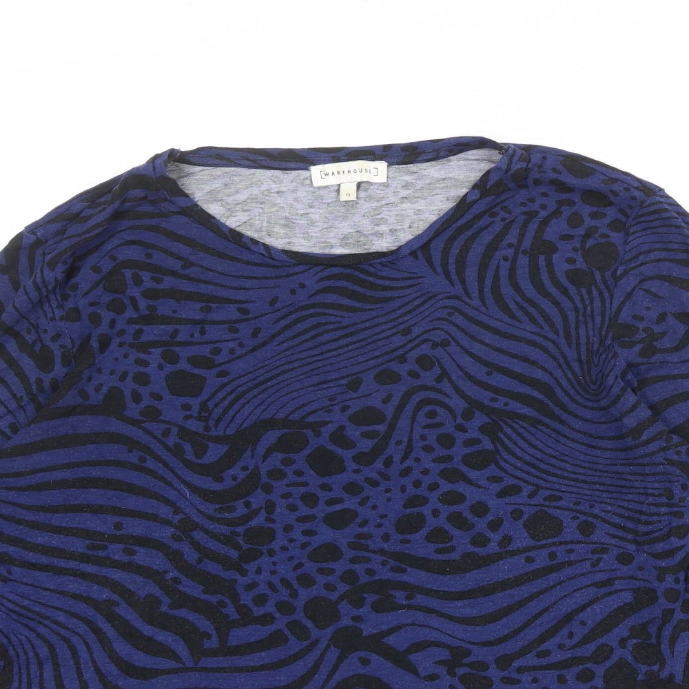 Womens UK Size 12 Warehouse Blue Basic T-Shirt