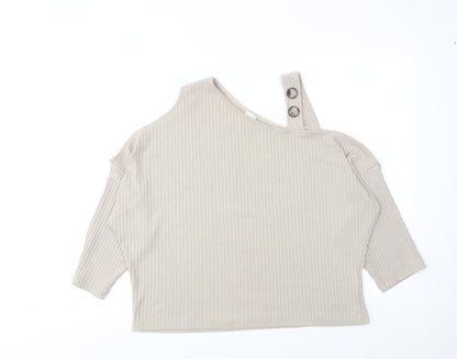 Womens UK Size 14 River Island Beige Cropped T-Shirt