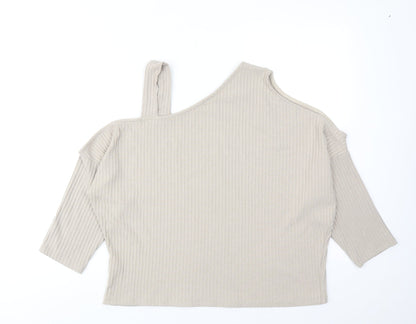 Womens UK Size 14 River Island Beige Cropped T-Shirt