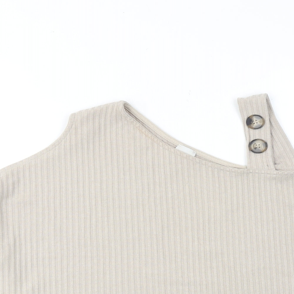 Womens UK Size 14 River Island Beige Cropped T-Shirt