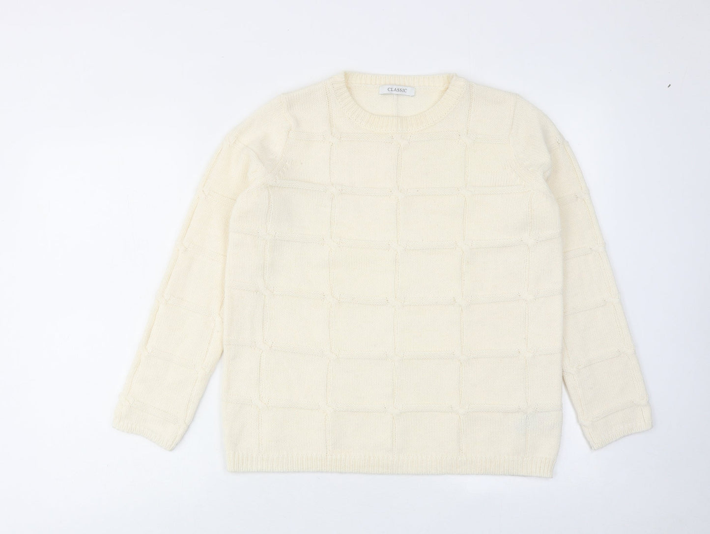 Classic Womens Ivory Round Neck Acrylic Pullover Jumper Size 6