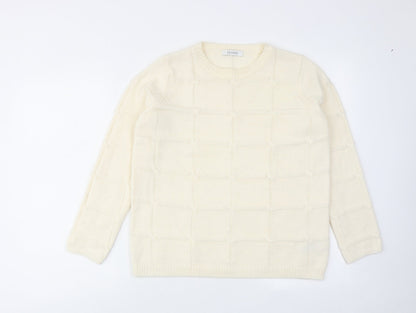Classic Womens Ivory Round Neck Acrylic Pullover Jumper Size 6