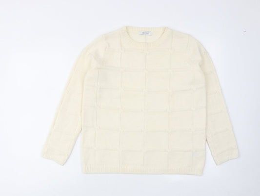 Classic Womens Ivory Round Neck Acrylic Pullover Jumper Size 6