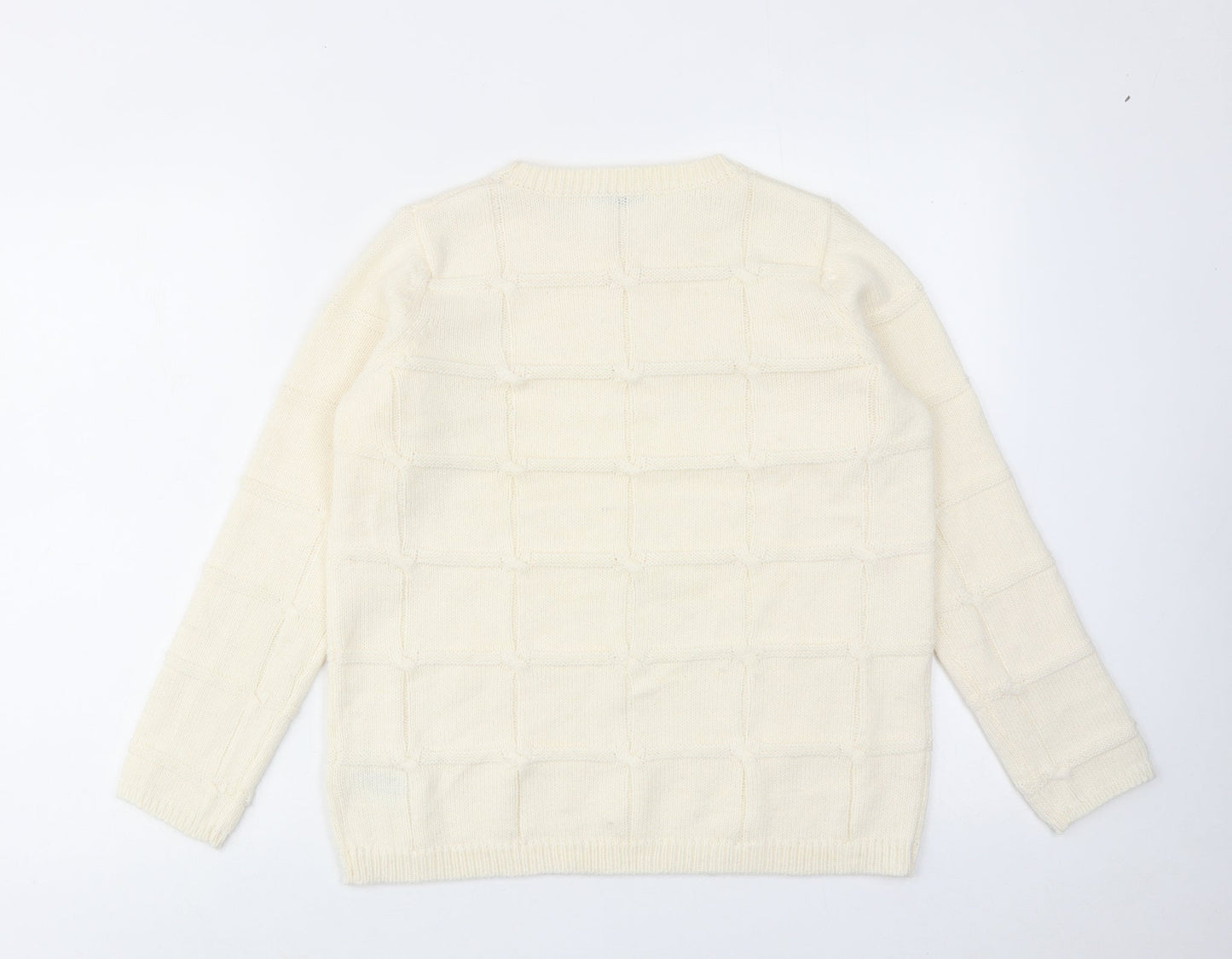 Classic Womens Ivory Round Neck Acrylic Pullover Jumper Size 6