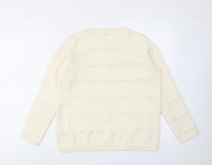 Classic Womens Ivory Round Neck Acrylic Pullover Jumper Size 6