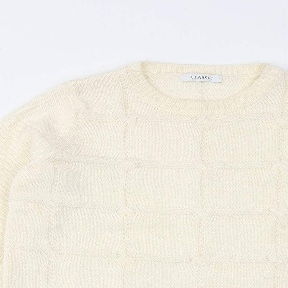 Classic Womens Ivory Round Neck Acrylic Pullover Jumper Size 6
