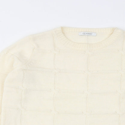 Classic Womens Ivory Round Neck Acrylic Pullover Jumper Size 6