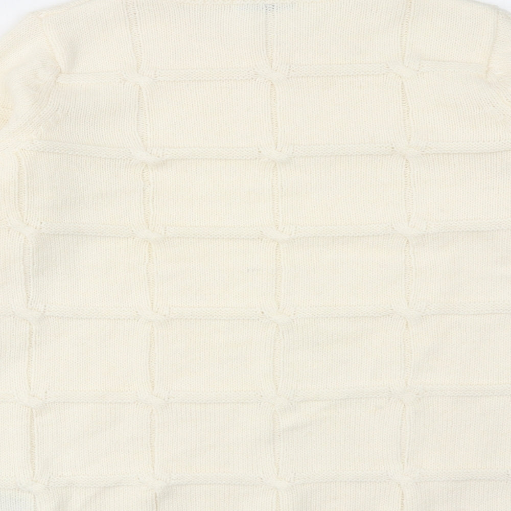 Classic Womens Ivory Round Neck Acrylic Pullover Jumper Size 6
