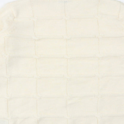 Classic Womens Ivory Round Neck Acrylic Pullover Jumper Size 6