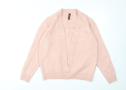 JustFashionNow Womens Pink Scoop Neck Wool Pullover Jumper Size 2XL