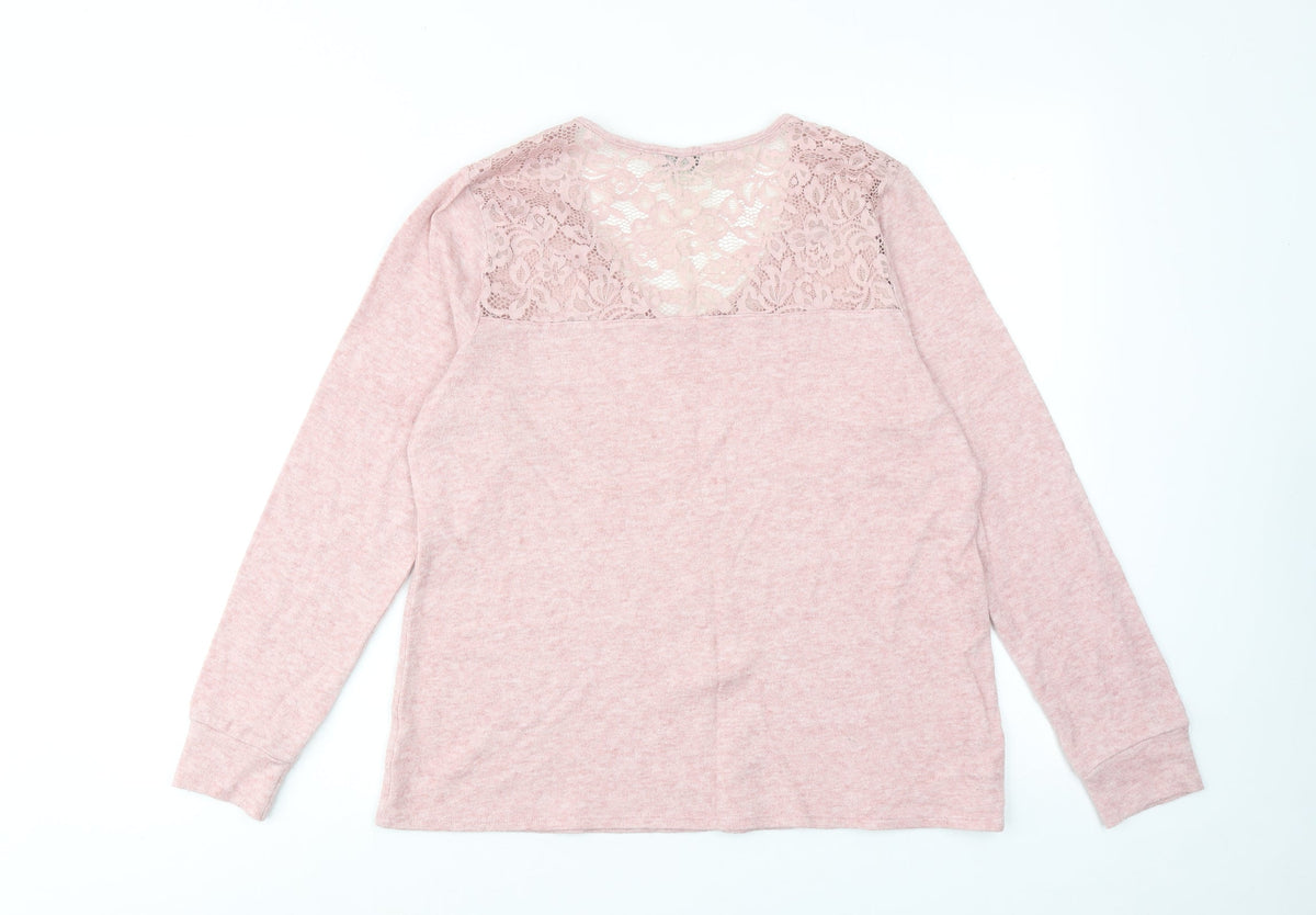 Status By Chenault Womens Pink V-Neck Polyester Pullover Jumper Size M - Lace Neckline