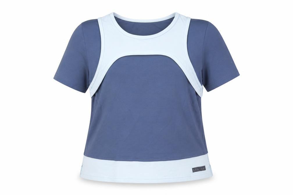 Domyos Womens Blue Colourblock Polyester Basic T-Shirt Size 14 Boat Neck Pullover