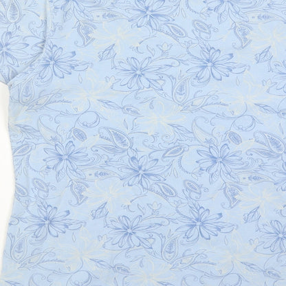 Gloria Vanderbilt Womens Blue Floral Cotton Basic T-Shirt Size L Round Neck