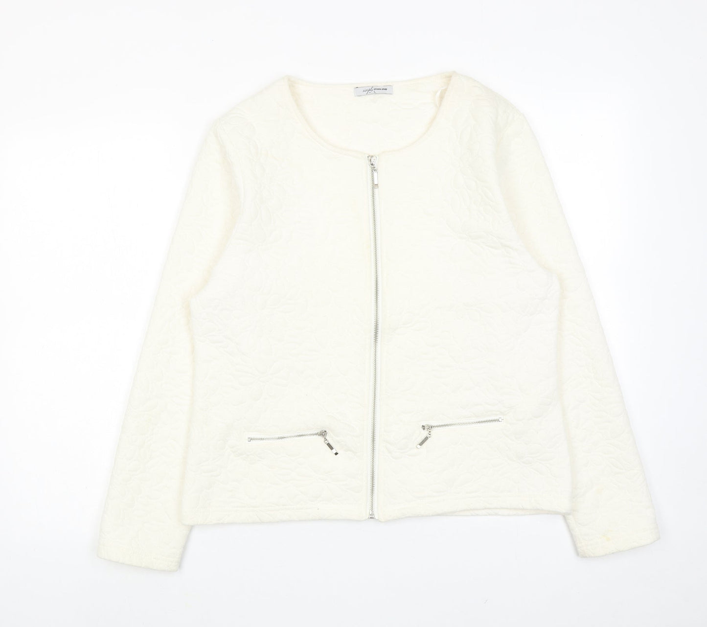 Simply Womens Ivory Jacket Size L Zip - Textured