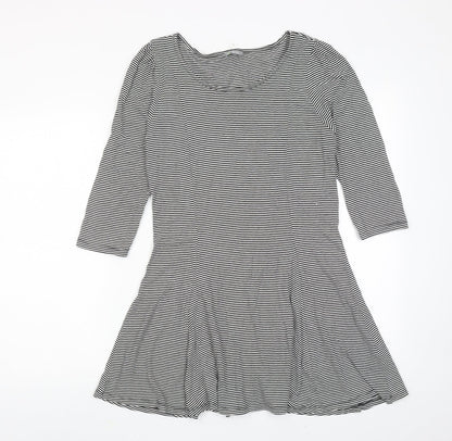 Marks and Spencer Womens Black Striped Viscose A-Line Size 12 Round Neck Pullover