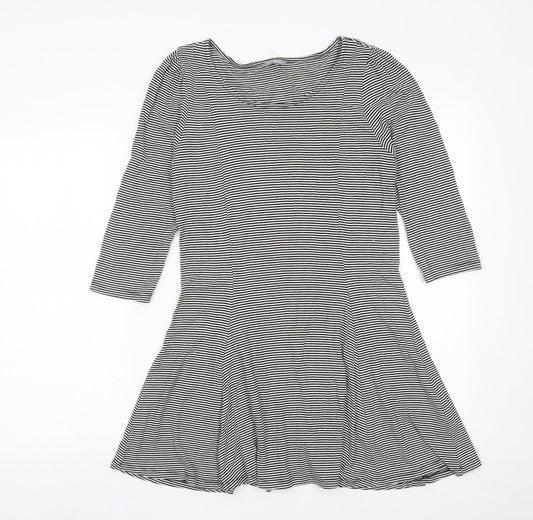 Marks and Spencer Womens Black Striped Viscose A-Line Size 12 Round Neck Pullover