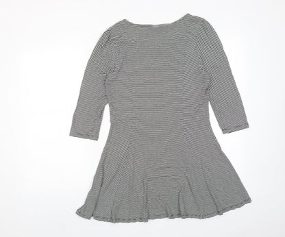 Marks and Spencer Womens Black Striped Viscose A-Line Size 12 Round Neck Pullover