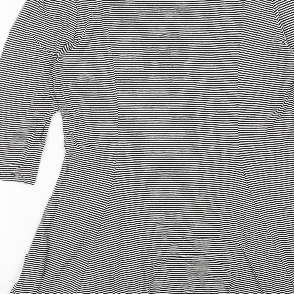 Marks and Spencer Womens Black Striped Viscose A-Line Size 12 Round Neck Pullover