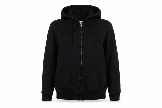 Front view of ASOS women’s black cotton full zip hoodie, size UK 4, zip