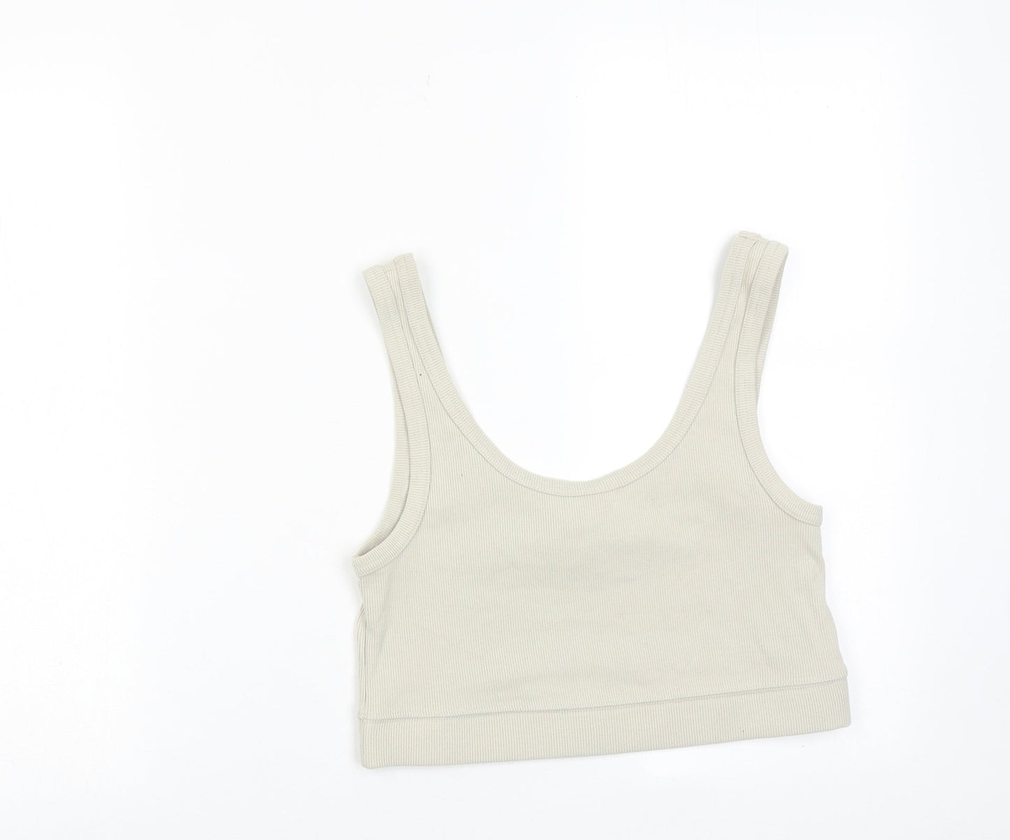 H&M Womens Beige Cotton Cropped Tank Size M Scoop Neck