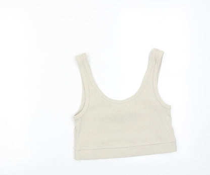 H&M Womens Beige Cotton Cropped Tank Size M Scoop Neck