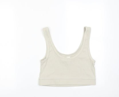 H&M Womens Beige Cotton Cropped Tank Size M Scoop Neck