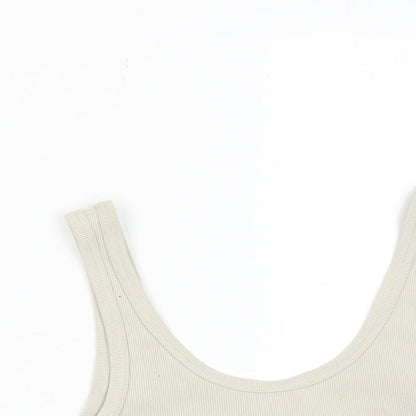 H&M Womens Beige Cotton Cropped Tank Size M Scoop Neck