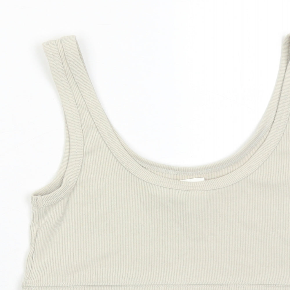 H&M Womens Beige Cotton Cropped Tank Size M Scoop Neck