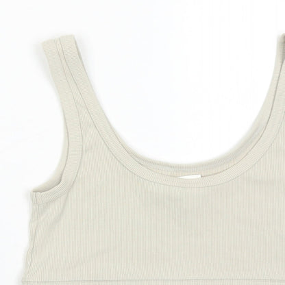 H&M Womens Beige Cotton Cropped Tank Size M Scoop Neck