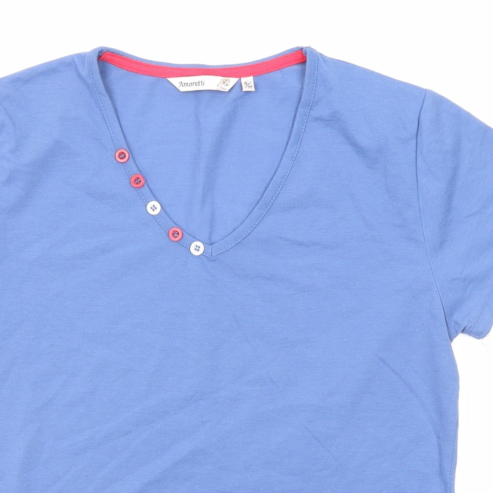 Amoretti Womens Blue Polyester Basic T-Shirt Size S V-Neck - Size S-M