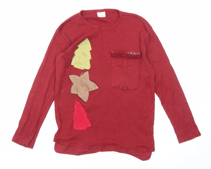 Additional front view of Zara girls’ red cotton basic t-shirt, size 8, years round neck pullover