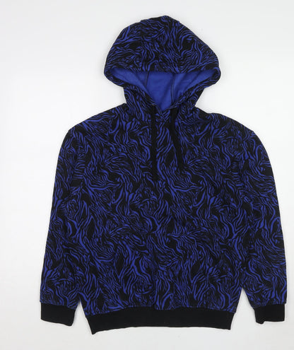 A.M. London Womens Blue Geometric Cotton Pullover Hoodie Size 8 Pullover