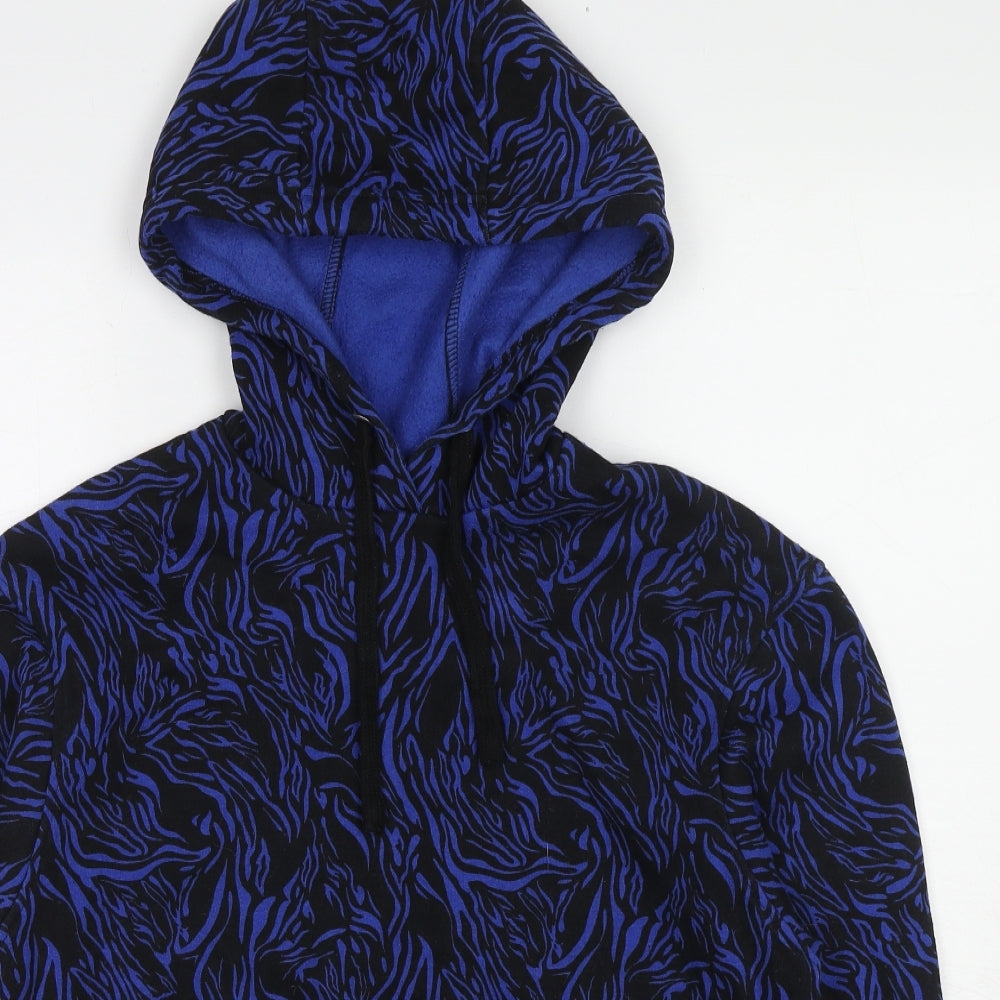 A.M. London Womens Blue Geometric Cotton Pullover Hoodie Size 8 Pullover