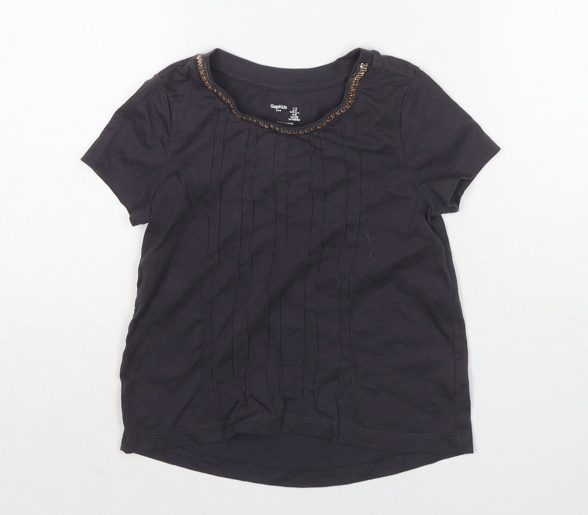 Additional front view of Gap girls’ grey cotton basic t-shirt, size 6-7, years round neck pullover