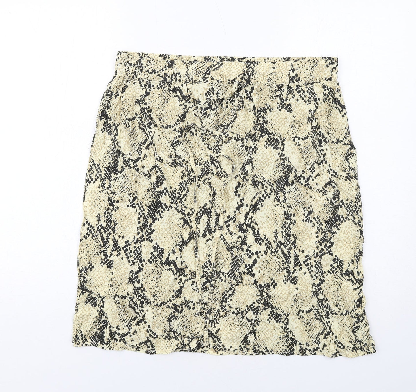 Marks and Spencer Womens Beige Animal Print Viscose A-Line Skirt Size 16 Drawstring - Snakeskin pattern