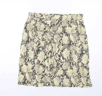 Marks and Spencer Womens Beige Animal Print Viscose A-Line Skirt Size 16 Drawstring - Snakeskin pattern
