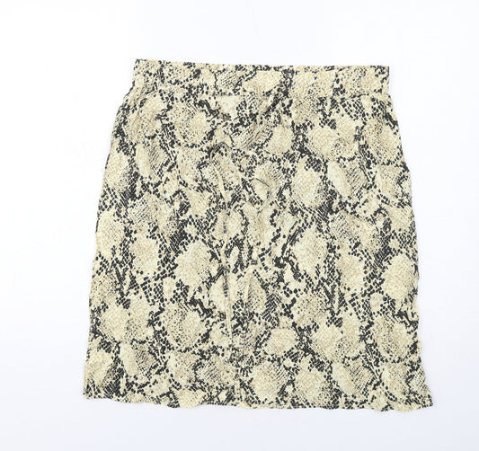 Marks and Spencer Womens Beige Animal Print Viscose A-Line Skirt Size 16 Drawstring - Snakeskin pattern